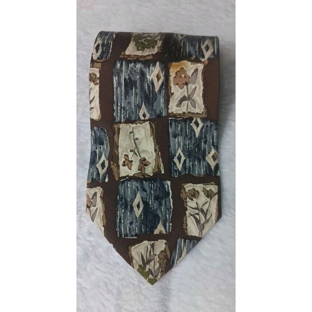 VTG Surrey 100% Silk Mens Neck Tie Brown Floral Patchwork Corpcore Made In USA